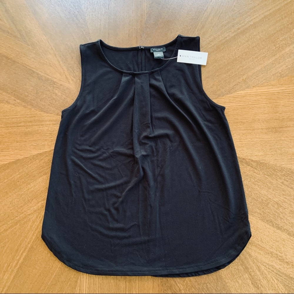 Ann Taylor Factory Pleated Tank Black XS